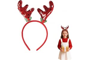 Christmas Reindeer Antlers Headband for Women- Red Glitter Sequin Deer headbands for Xmas Birthday Party Decorations