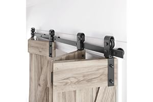 Roymelo 64" Bifold Sliding Barn Door Hardware Track Kit,Side Mounted Black J Shape Roller,Smoothly and Quietly,Assembly Easy,Fit Four 15" Bi-Folding Doors (Door Not Included)