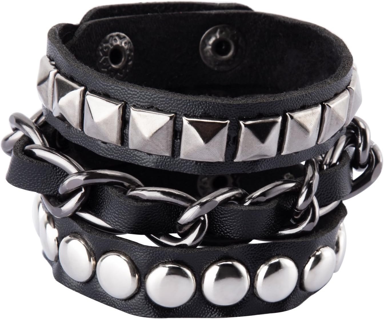 NovaLuna Punky Adjustable Bracelet in Wrap Look Faux Leather with Metal Rivets and Press Stud Fastener – Unisex Bracelet Accessory Jewellery Raben-schwarz