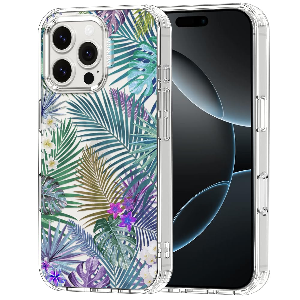 MOSNOVO Case for iPhone 16 Pro Max, [Buffertech 6.6ft Military-Grade Drop Protection] [Anti Peel Off Tech] Clear TPU Bumper Phone Case Cover Design - Tropical Rainforests — image 1