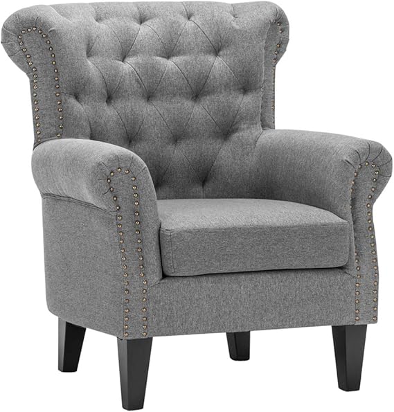 Warmiehomy Occasional Linen Fabric Wing Back Armchair with Solid Wood