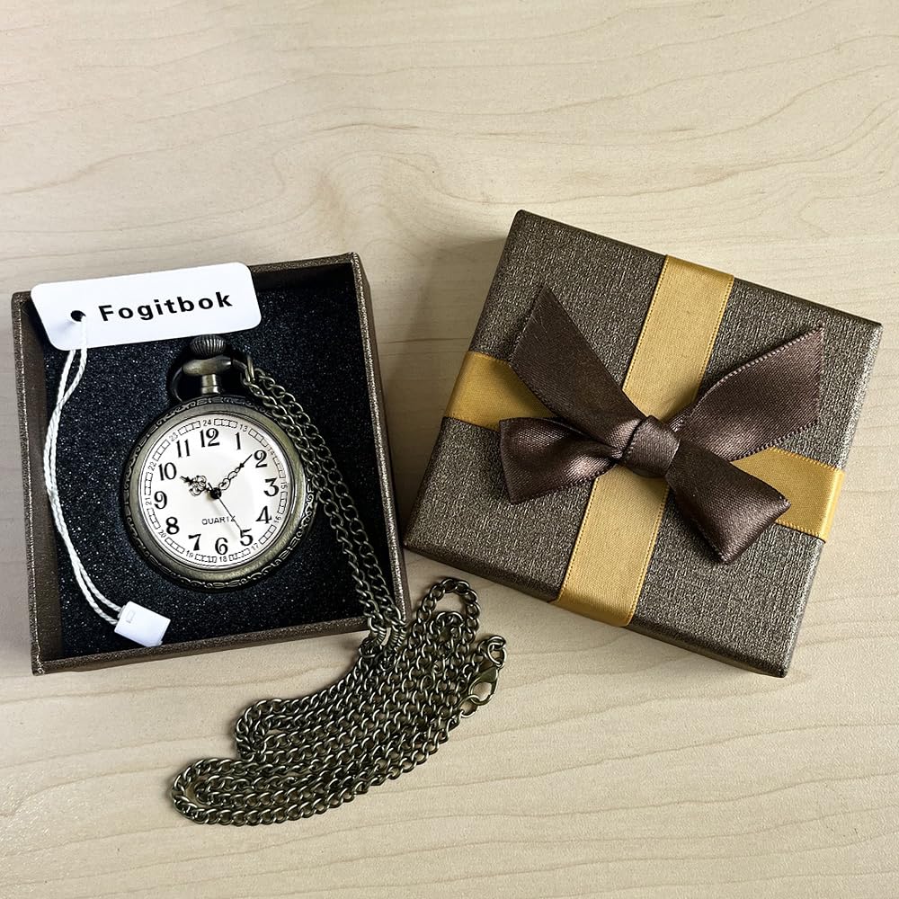 Fogitbok Vintage Quartz Pocket Watches for Men with Chains, Analog Pocket Watch for Women, Gifts for Dad/Grandpa Gifts for Him for Birthday
