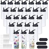 oaptuza 20 Oz Sublimation Tumbler Bulk Skinny Straight, 25 Pack Sublimation Water Bottles Blanks with Handle Straw Lid, Insulated Stainless Steel Tumbler Cup for Heat Transfer