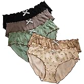 SHENHE Women's 5 Pack Bow Panties Briefs Mid Rise Breathable Soft Lettuce Trim Frilly Underwear