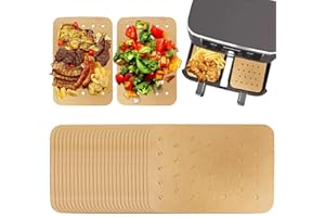 100 Sheets Air Fryer Disposable Paper Liner Compatible with Dual Airfryer Baking,Rectangular Perforated Parchment Paper Doubl