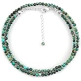 NJCRAFT Natural Gemstone Faceted Beaded Necklace for Woman| Silver Plated Gem-stone Necklace | Beads 2–3 mm | Adjustable Chain 16+2 Inch