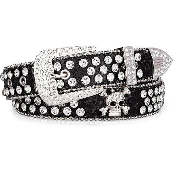 Western Rhinestone & Studded Leather Belt, Black | 1x-42  display picture 3