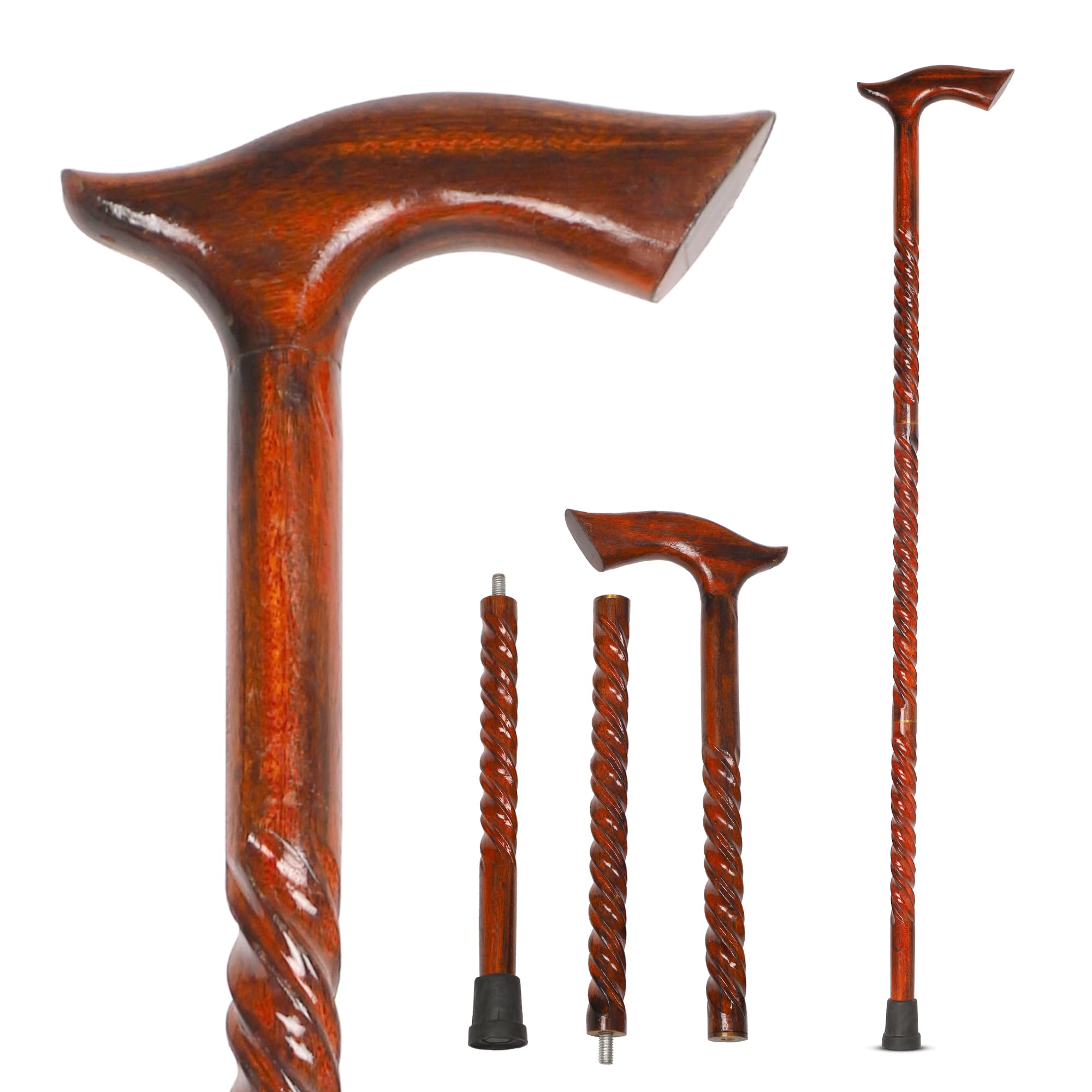 KSJONE Wooden 3 Folding Walking Cane for Men and Women, Wooden Walking Stick, Ergonomic Canes for Seniors Unisex Walking Canes with Rubber Tip 91 cm