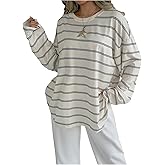 SOLY HUX Women's Striped Oversized T Shirts Crew Neck Long Sleeve Vintage Tees Dressy Casual Tops