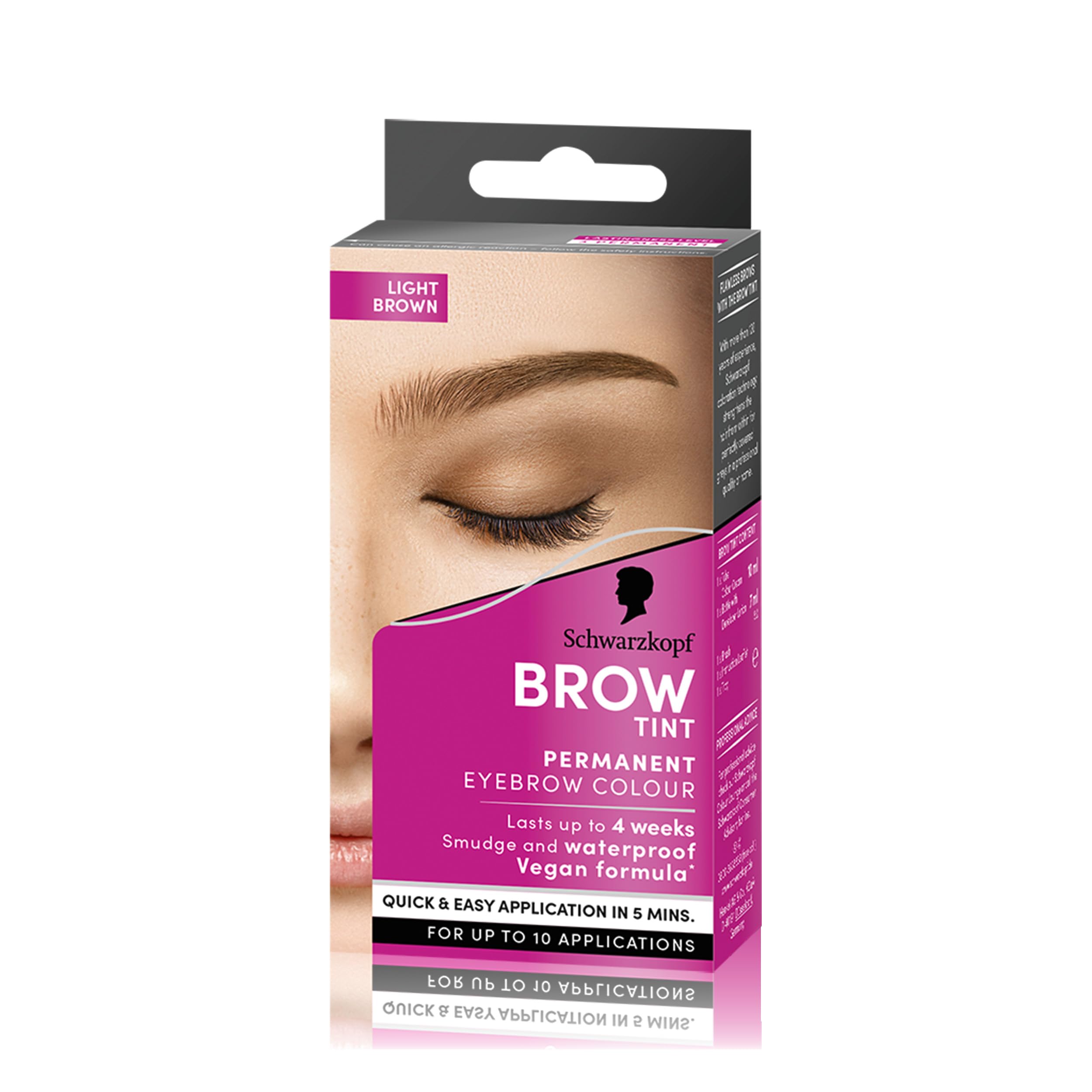 Schwarzkopf Brow Tint Light Brown, Permanent Eyebrow Colour for up to 10 Applications, Lasts up to 4 Weeks and Covers Grey Hairs, Waterproof & Smudge-proof, Vegan Formula, 10 ml