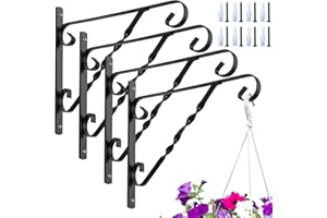 AMAGABELI GARDEN & HOME 4 Pack Hanging Plant Brackets Outdoor 12" Metal Fence Wall Plant Hanger Hooks for Hanging Flower Baskets Bird Feeders Lanterns Wind Chimes Rust-Resistant Black