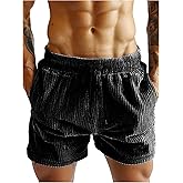Floerns Men's Corduroy Shorts Elastic Waisted Drawstring Fall Outfit Beach Casual Shorts