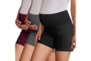 Ekouaer 3 Pack Women's Maternity Shorts Stretchy Workout Pregnancy Shorts Comfy Lounge Pajama Sleepwear S-XXL