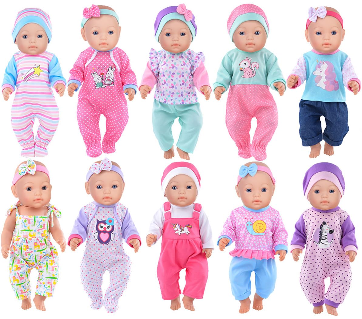 ebuddy 10 sets of accessories for cute doll clothing include hats and headbands for 43 cm / 17 inch newborn baby dolls