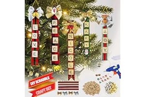 Cheerin DIY Christmas Ornaments Crafts Kits to Make - Personalized Name Ornaments - Scrabble Ornaments for Adult, or Kids - Letter Ornament for Christmas Tree - Xmas Homemade Stocking Decoration Tile