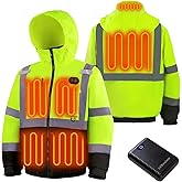 LYReview Safety Heated Jacket, 14000mAh Battery Rechargeable, Class 3 High Visibility Waterproof Work Construction Coat