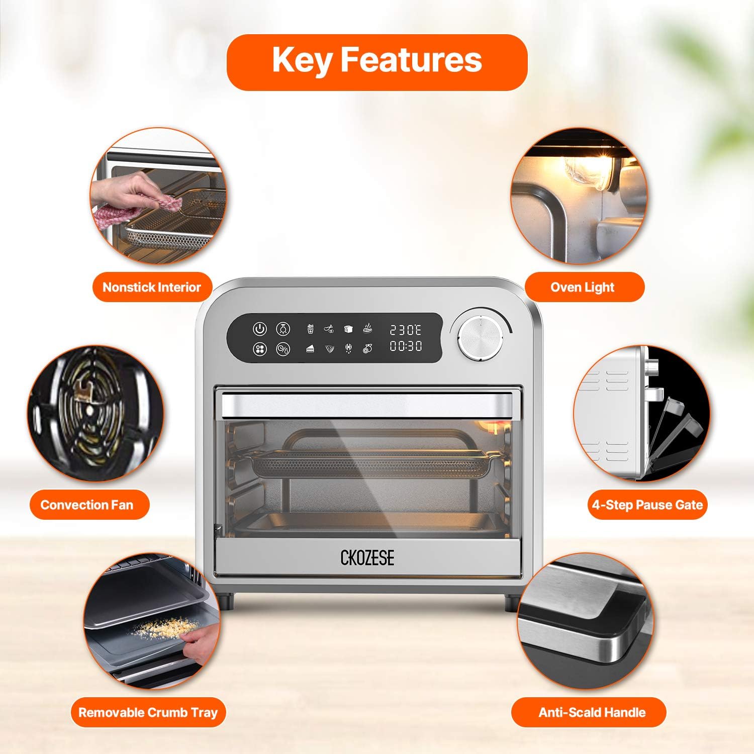 8-In-1 Small Stainless Steel Digital Air Fryer Toaster Oven, Dehydrator/Bake/Broil/Roast Function, 1250W&60 Min Timer, 11QT Compact Countertop Convection Oven with Touch Panel, 4 Accessories &Recipe: Kitchen & Dining
