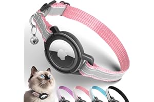 Airtag Cat Collar Breakaway, Odokele Reflective Cat Collars with Apple Air Tag Holder for Kitten, Cat GPS Tracker Adjustable Collars with Safety Quick Release Buckle for Kitties and Puppies - Pink