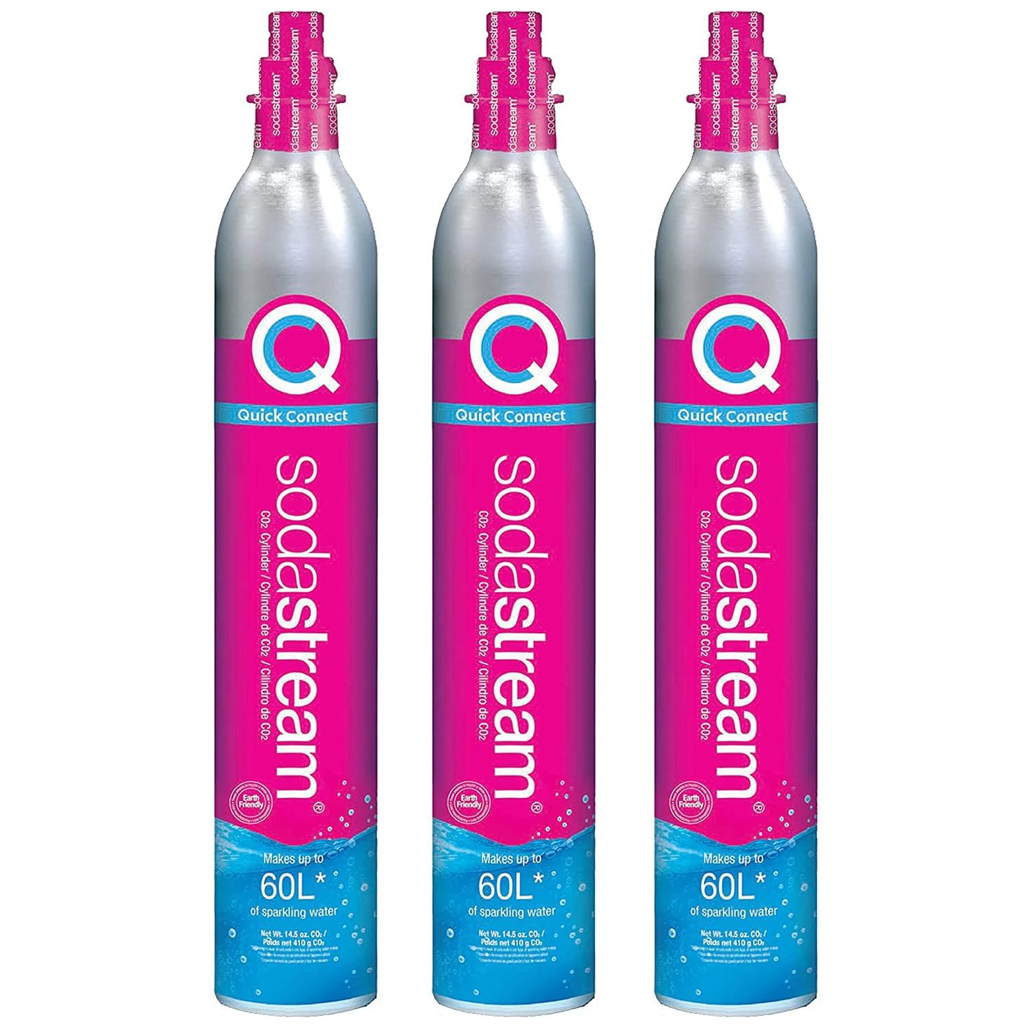 sodastream CO2 Gas Carbonation Bundle | 3x 60L QuickConnect Cylinders, Pink CQC System - Never run out of CO2 Again - Compatible with Terra, ART, Aqua Fizz, E-Terra, E-DUO, Enso and Gaia