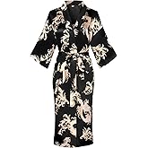 Women's Floral/Patterned Silky Kimono Robes Long Satin Bathrobes Sleepwear Loungewear