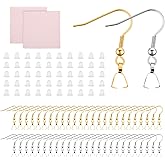 Stainless Steel Earring Hooks 100 Pieces DIY Earrings Making Kit, 50 Silver and Gold Earrings Hooks with 50 Clear Silicone Earring Backs and 2 Polishing Cloth for Jewelry Making