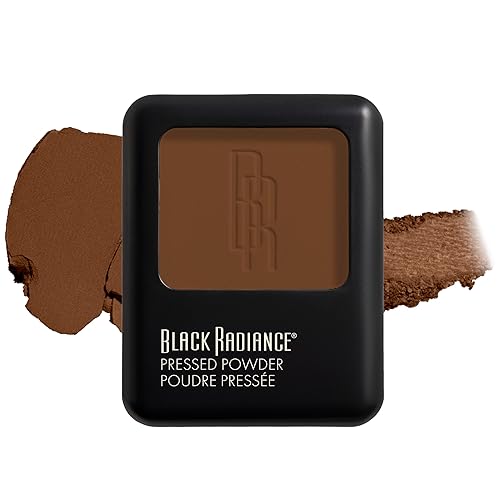 Black Radiance Pressed Powder, Pigment-Rich Matte Finish for Dark Skin Tones, Oil-Absorbing Compact with Mirror & Sponge - Café