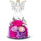 RoseValley Angel Roses Gifts for Her,Preserved Real Flowers Roses in Glass Angel Figurines,Valentines Day Birthday Gifts for Grandma Women Mom Wife Girlfriend Best Friend/Rose
