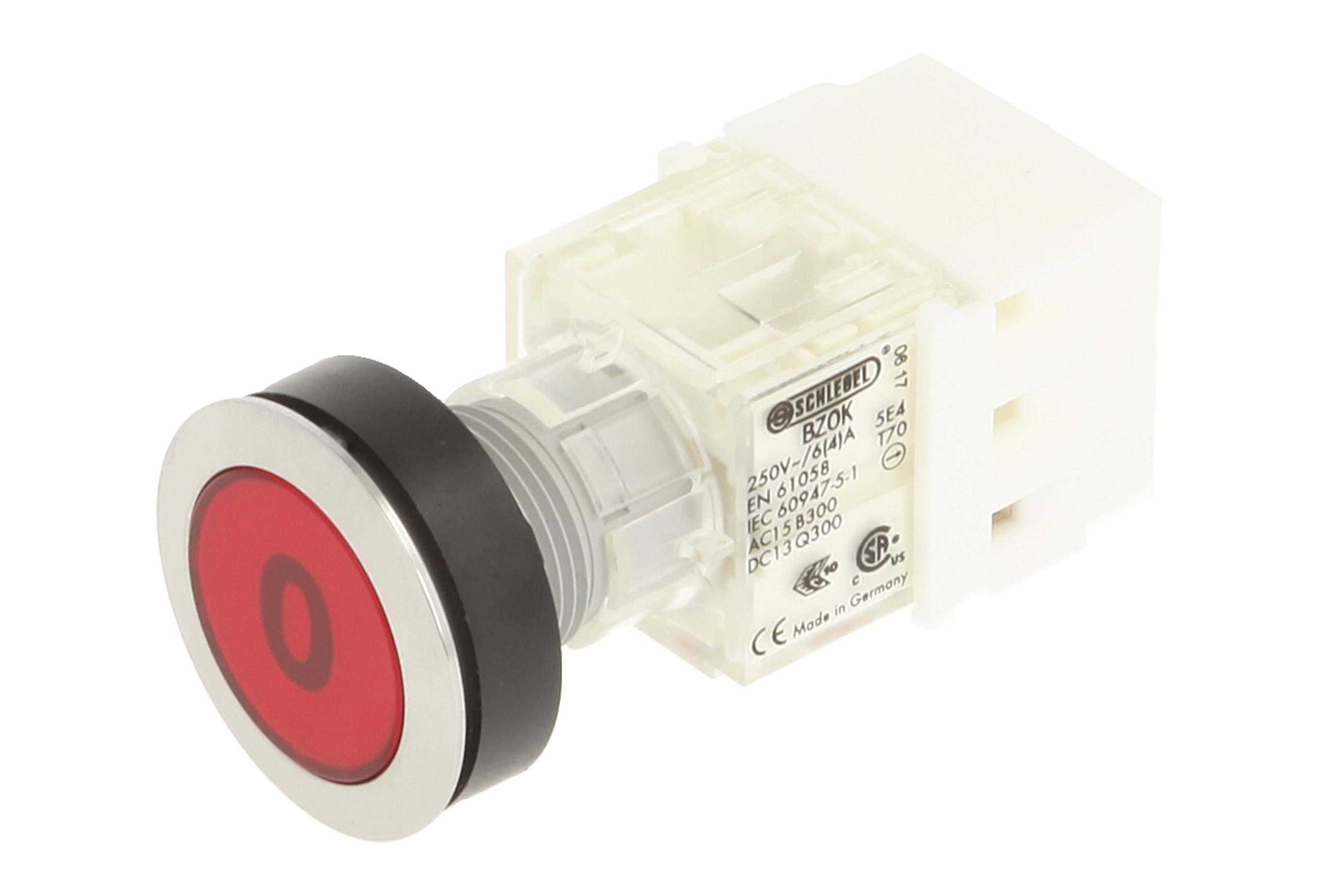 Schlegel 23.000.580 Push Button Stainless Steel, Button Cap, Red, Label 0, Push Contact Sensor 1 Opener, Screw Connection