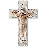 BC Catholic Holy Trinity Crucifix Wall Cross, 9.5" H Jesus Christ Inspirational Home Décor, Catholic Gifts, Religious Wall Sculpture handpainted by Buildclassic