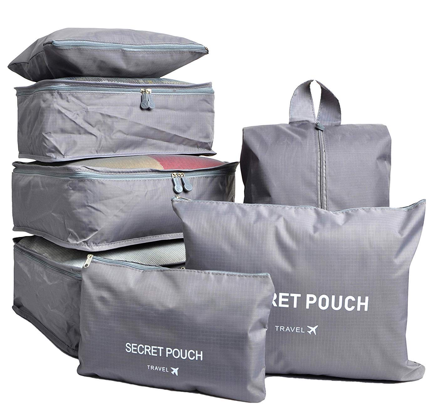 Travel Storage Bags Clothes Packing Cubes Luggage Organizer Pouch7 SetA-grey