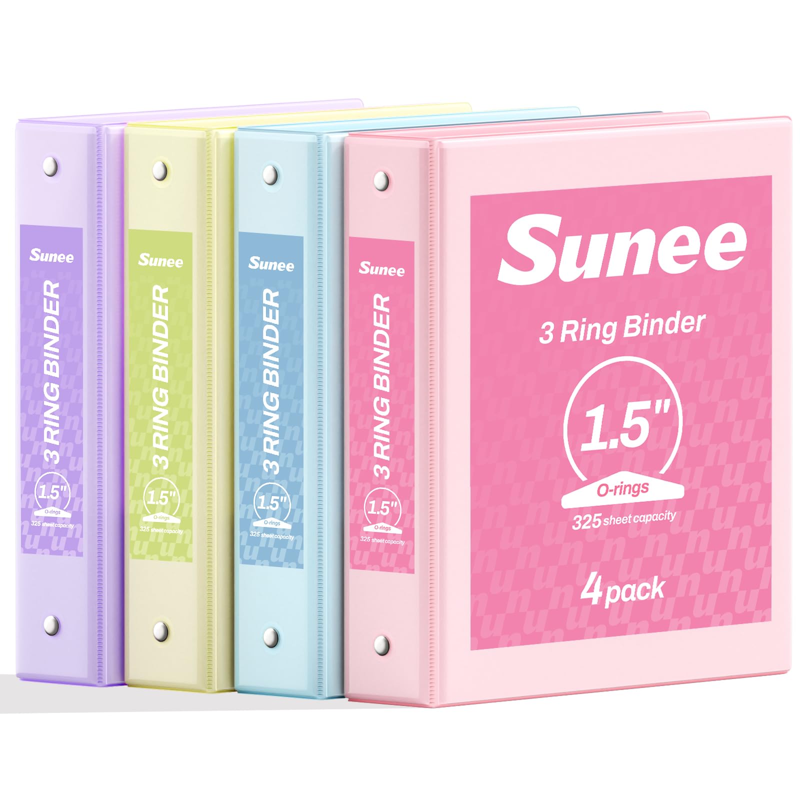 SUNEE 1.5 Inch Binders 3 Ring 4 Pack, Clear View 1 1/2 Inch Binders Three Ring PVC-Free (Fit 8.5x11 Inches) for School or Office Supplies, Assorted Pastel