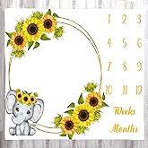 LYLYCTY Sunflower Baby Age Blanket - Cartoon Elephant White Growth Chart Memory Blanket, 48x40 Inch Newborn Swaddling Monthly Milestone BTLSLY271