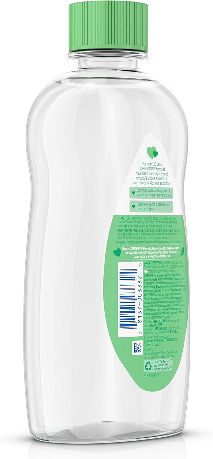 Johnson & Johnson Baby Oil, Aloe Vera & Vitamin E, 14 Ounce: Health & Personal Care
