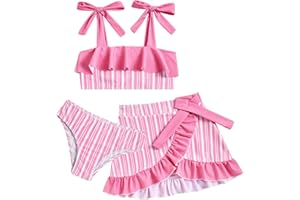 ALISISTER Girls Swimsuit 3 Piece Bathing Suits Flounce Bikini Tankini Set Beach Swimwear with Cover Ups Skirt for 3-8 Years