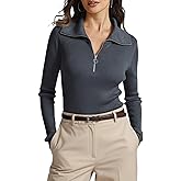 Prettywear Women's Quarter Zip Pullover Sweaters 2024 Long Sleeve Collared Slim Fit Ribbed Knit Business Casual Fall Top