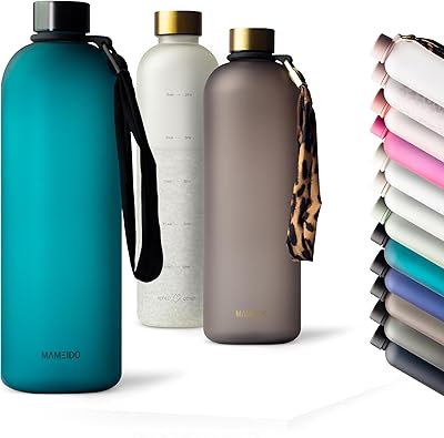 MAMEIDO Trinkflasche mit Zeitmarkierung 1,5 l Kohlensäure geeignet, auslaufsichere Water Bottle, Wasserflasche BPA frei für Sport, Gym & Büro (Tropical Breeze)