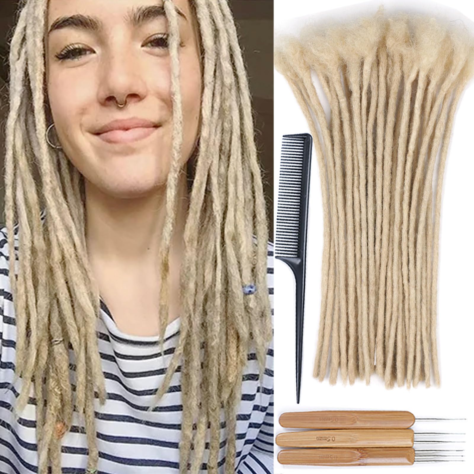 Huarisi 12 inch 30 Strands 0.4cm Dreadlocks Extensions Human Hair Blonde for Black Women Afro Kinky Handmade Permanent Loc Extensions Real Hair for Man (#613, 30 Locs) — image 1