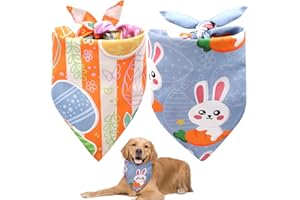 LANLW Easter Dog Bandana 2 Pack, Adjustable Reversible Triangle Dog Easter Outfit Pet Bandana for Small Medium Large Dogs Cats Pets, Holiday Easter Party Costumes Dog Scarf (Easter)