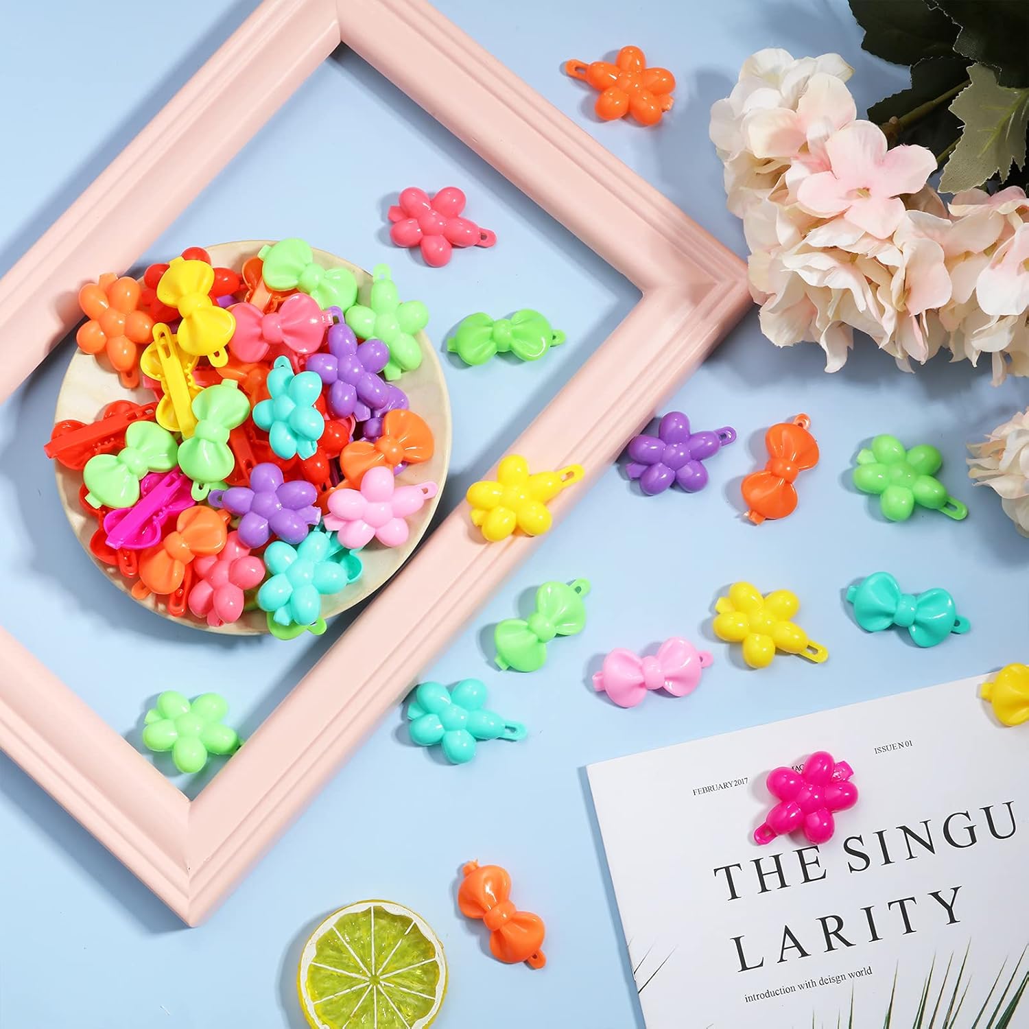 100 Pieces Self Hinge Barrettes Plastic Hair Barrette Girl Hair Clip Barrette Multi Design Cute Hair Barrette Selection Cartoon Design Hairpin for Girl (Plum Blossom, Bow) : Beauty
