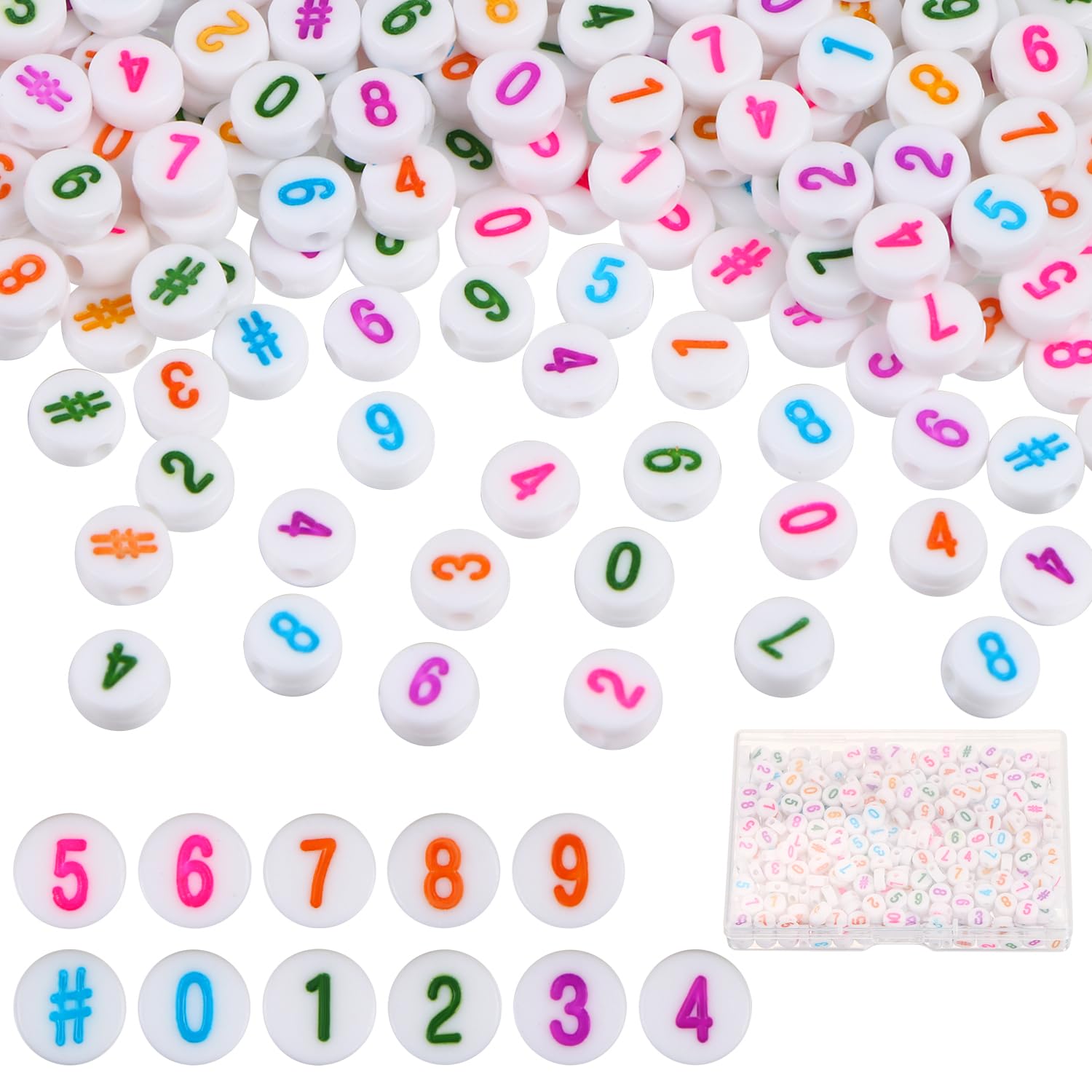600pcs Number Beads for Threading,UHONEMY Number 0-9 Flat Round Acrylic Beads Black Colourful Number Beads for Jewellery Making Bracelets Necklaces DIY Crafting 4x7 mm (Coloured)