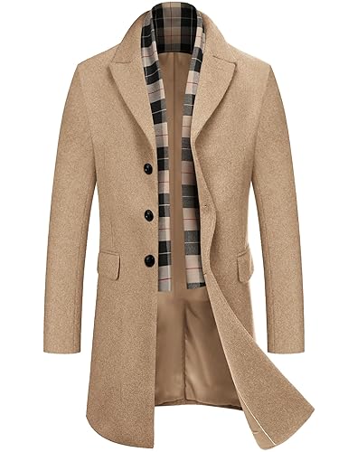 COOFANDY Men's Woolen Dress Coats Winter Wool Peacoat Coat