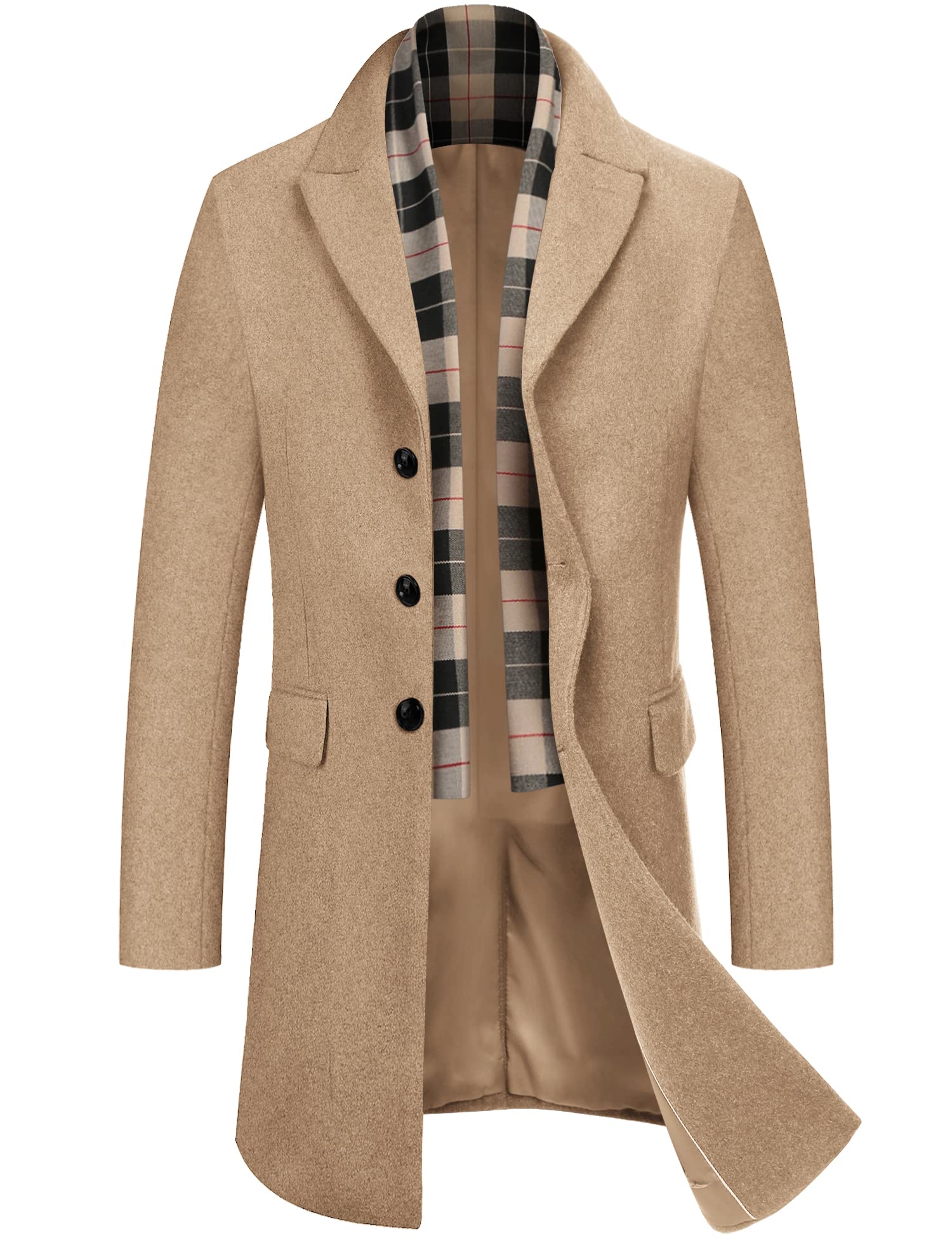Photo 1 of COOFANDY Men's Classic Lapel Collar Single Breasted Wool Pea Coat Thick Winter Coat with Pockets (Khaki M)