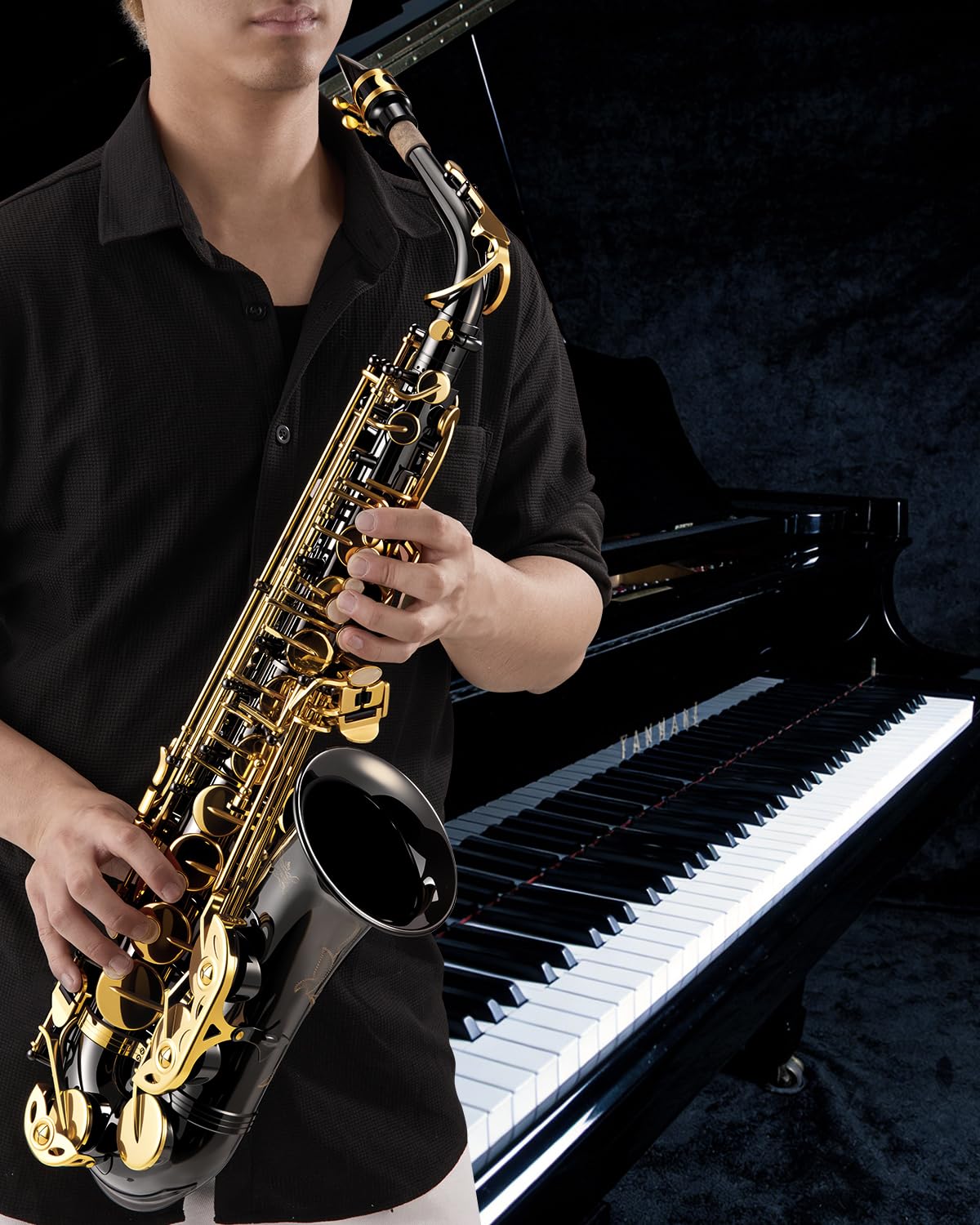 STRICH Eb-Altsaxophon – Einsteiger-Set für Altsaxophon mit Hartschalenkoffer, Ständer, Tragegurt, Mundstück und Blättern für Schulorchester und das Üben zu Hause, SSA-31B, schwarz 7