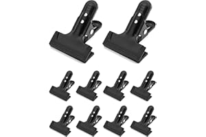 QWORK Heavy Duty Spring Clamps Clips, 10 Pcs 4-1/4" Large Black Metal Hinge Clip File Clamps for Photo Studio Backdrops Backg