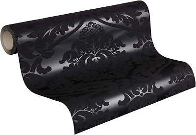 A.S. Création Livingwalls 552631 Black Vintage Baroque Flock Damask Wallpaper