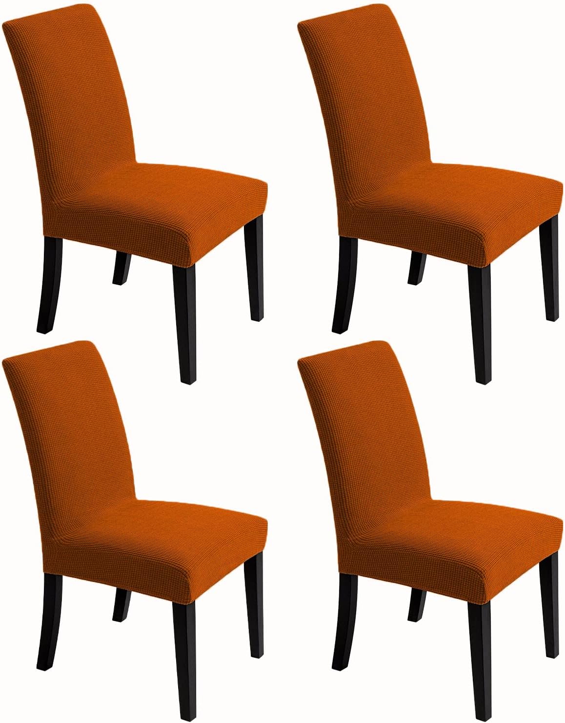Slipcovers - Chair Covers for Dining Room - Stretch Chair Slipcovers for Decorative Seat Protector Armless Removable Washable Elastic Dinner Universal Spandex Solid Chair Slip Covers Set(Autumn Orange 4)