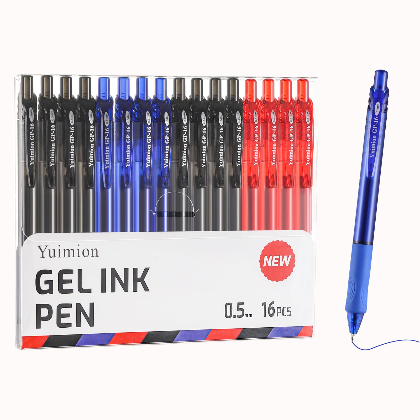 Photo 1 of Yuimion 16 Pcs Retractable Gel Pens Fine Point (0.5mm) Rollerball Pens for Smooth Writing (Black&Red&Blue Ink) for Women Men Journaling School and Office Supplies Use…