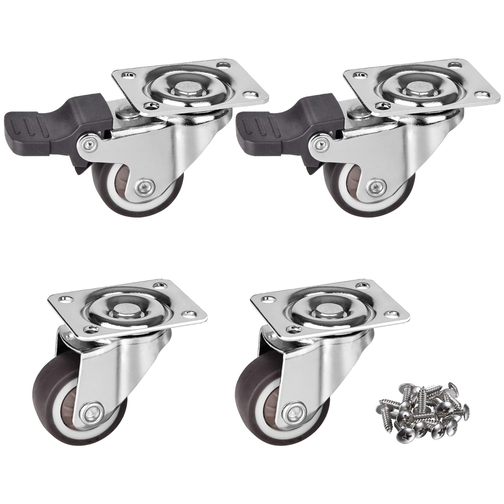 Moogiitools Castor Wheels 4 PCS 25mm Caster Wheels with Brake Heavy Duty Swivel Wheels with TRP Rubber for Furniture Capacity Load up to 50KG