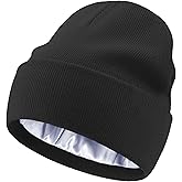 Satin Lined Knit Beanie Hat-100% Cotton Winter Hats for Women Men Silk Lining Soft Slouchy Warm Cuffed Beanies Hat
