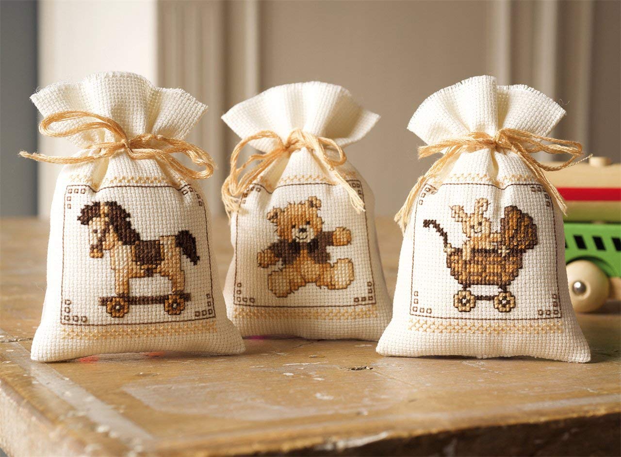 Vervaco Counted Cross Stitch: Pot-Pourri Bag: Toys: Set of 3, NA, 8 x 12cm